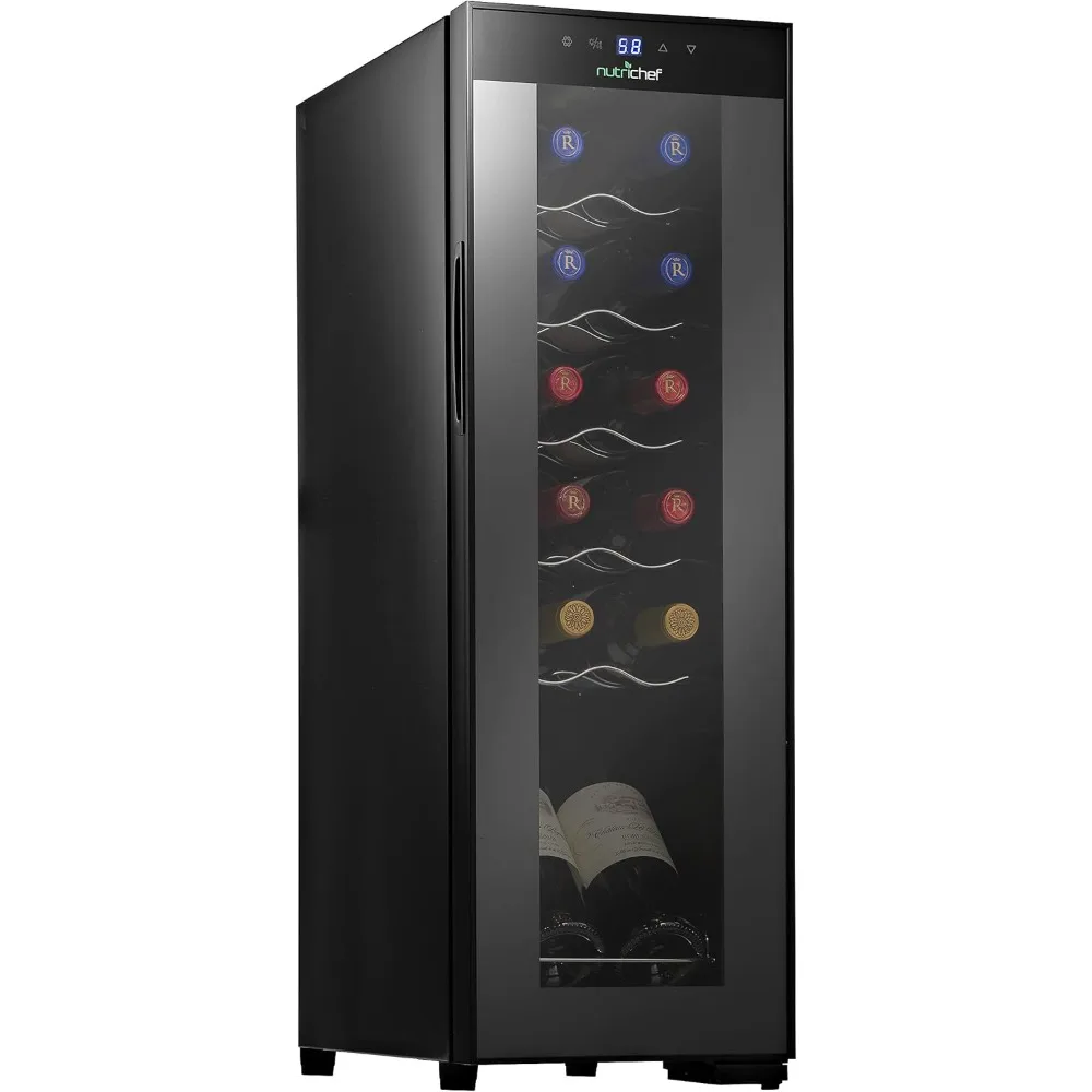 

White & Red Cooler-Freestanding Countertop Compact Mini Wine Fridge Chiller 12 Bottle Capacity, Digital Control