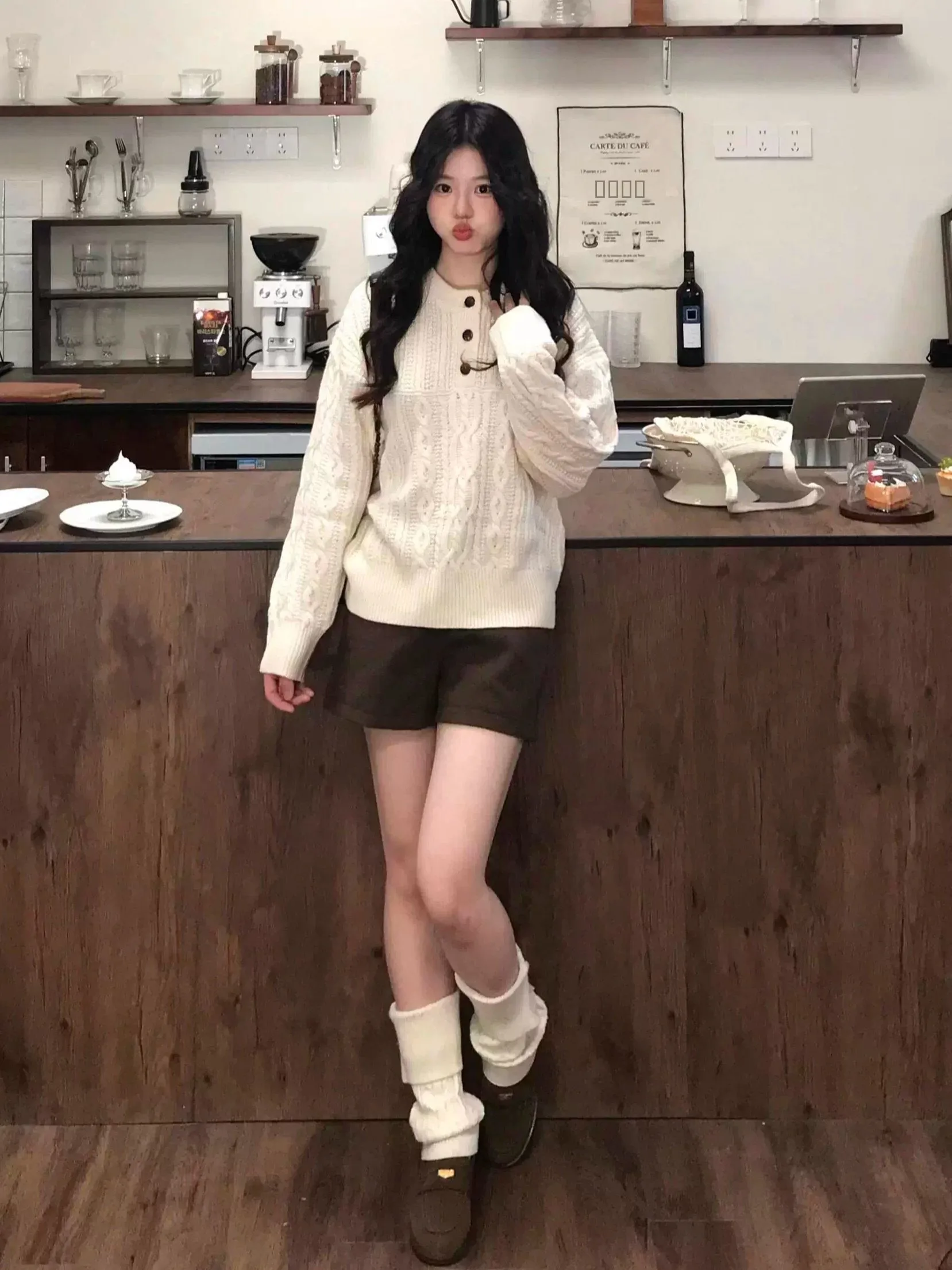 Suéter de Punto ueso Estilo Coreano para Mujer, Ropa de Abrigo de Otoño e Invierno, Cuello Alto Hoado, Suave, Manga Larga