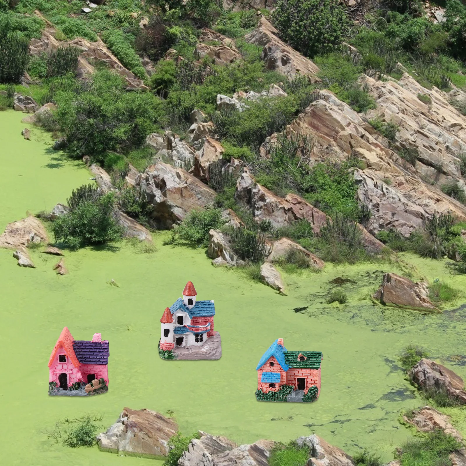 

10Pcs Resin Miniature House Decorations Bright Color Small Villa Ornaments for Succulent Plant Micro Landscape Garden Desktop