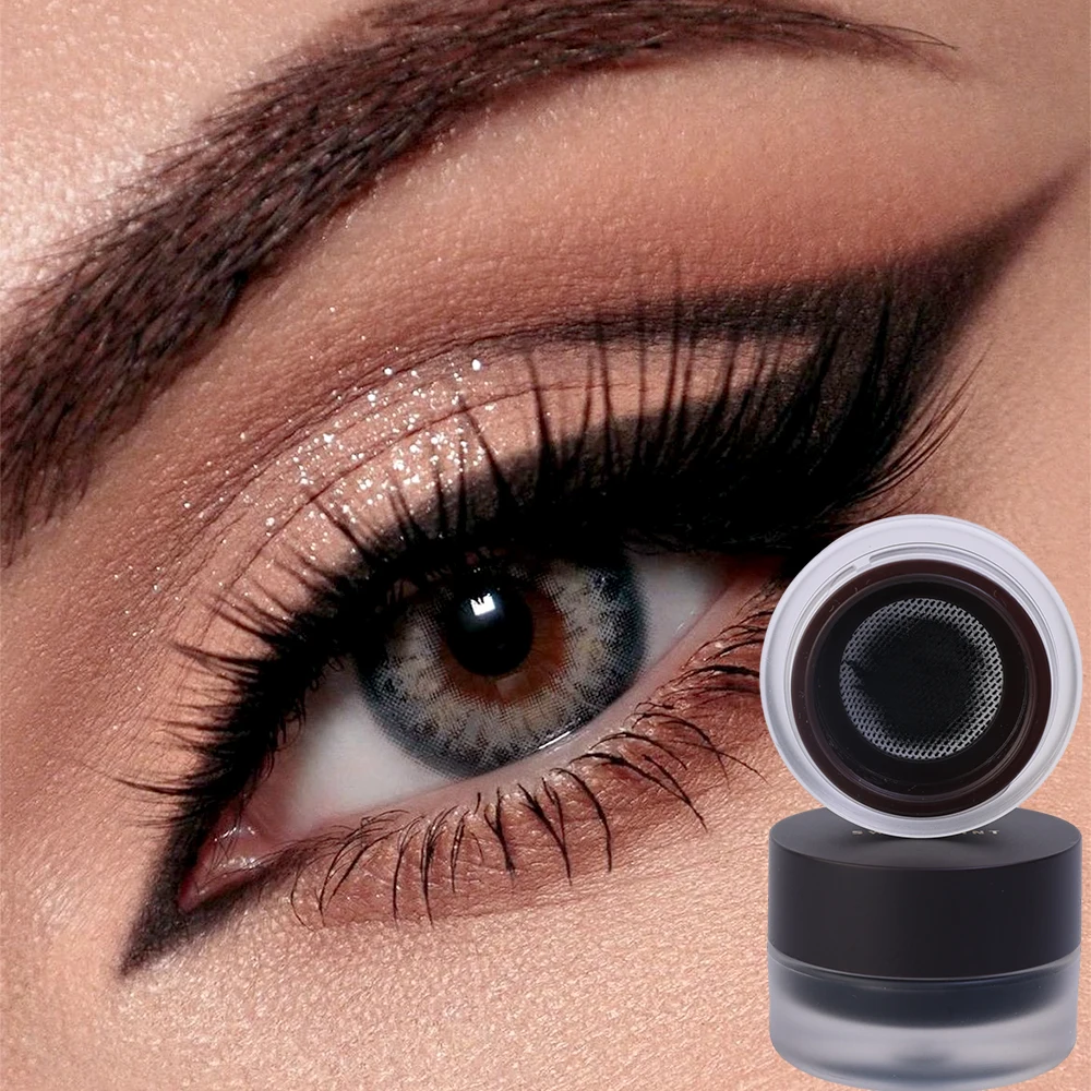 Smooth Eyeliner Cream with Brush Waterproof Quick Drying Lasting Black Brown Eye Liner Gel Not Blooming Eye Shadow Makeup Tools