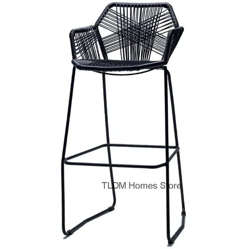 Taburetes de Bar nórdico, silla de Bar de ratán creativa, silla de ratán, sillón trasero, silla de balcón al aire libre, taburete de Bar minimalista moderno de hierro Jj