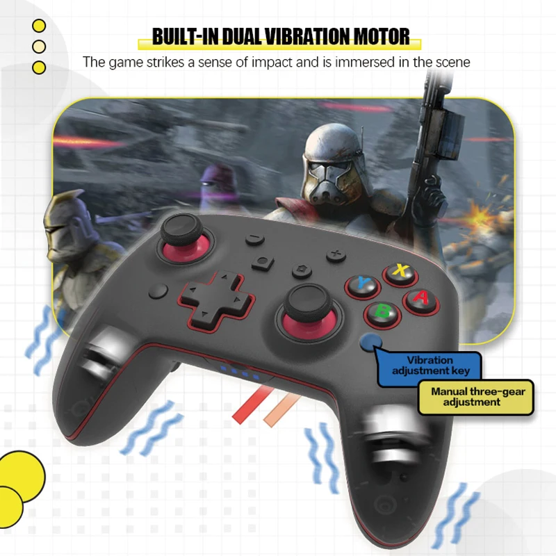 6-in-1 wireless Bluetooth controller, suitable for Switch/Switch LITE/PC/iOS/Android/Teams, with dual vibration+wake-up function
