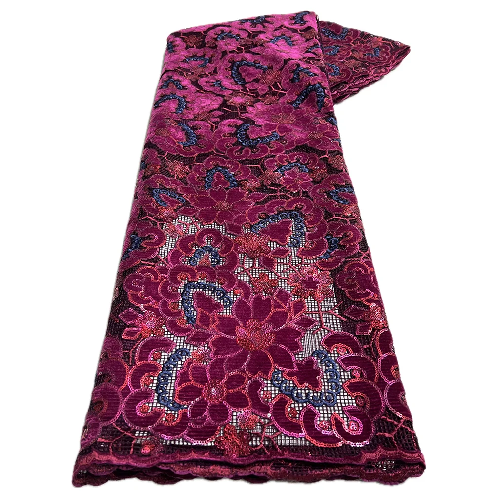 

Clearance sale 2025 Fashion French Embroidery Velvet Lace Fabric African Nigerian With Sequins Lace Fabric For Wedding Dress