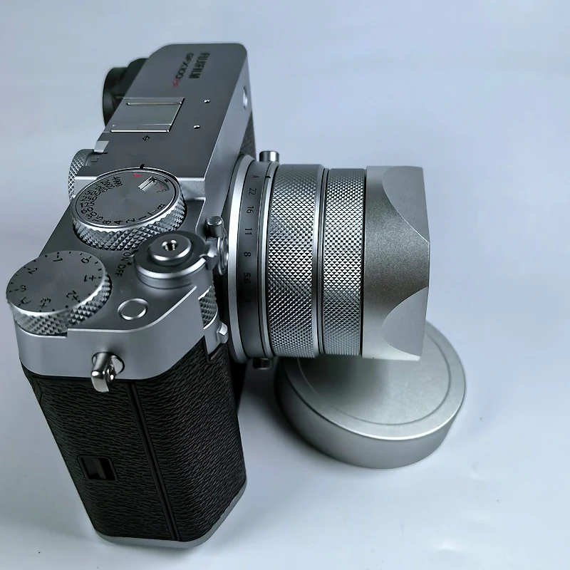 Design for Fujifilm GFX100RF Bayonet Metal Square Lens Hood Comes with Free Metal Cap Black, Silver