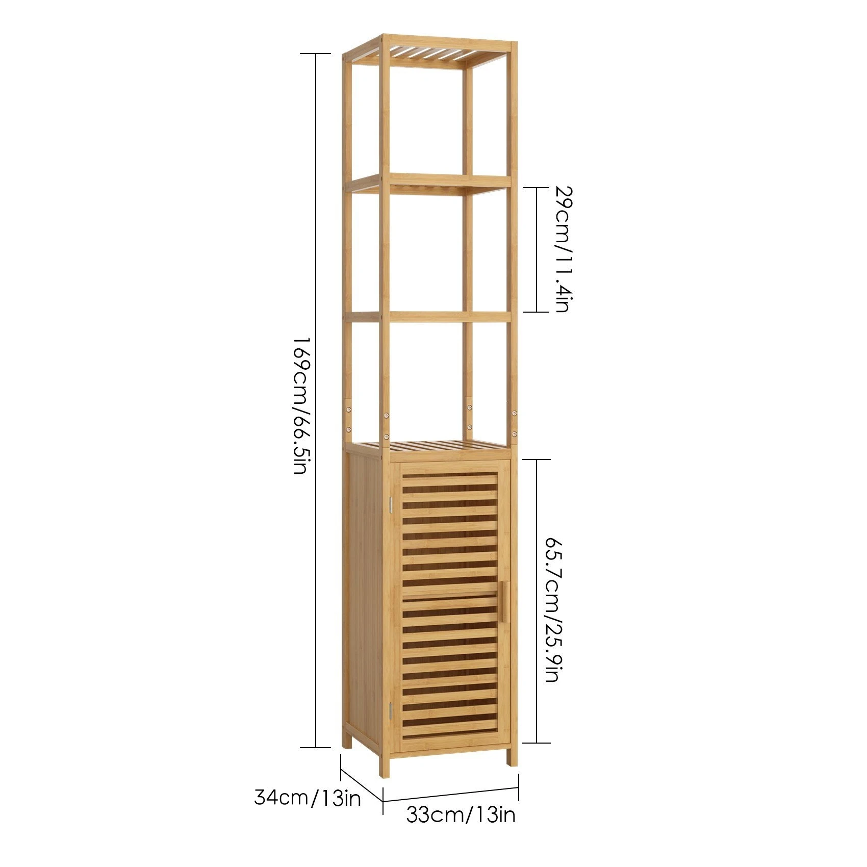 Getone Bathroom Tall Cabinet Bamboo Storage Cupboard Slim Bathroom Shelving Unit 169cm