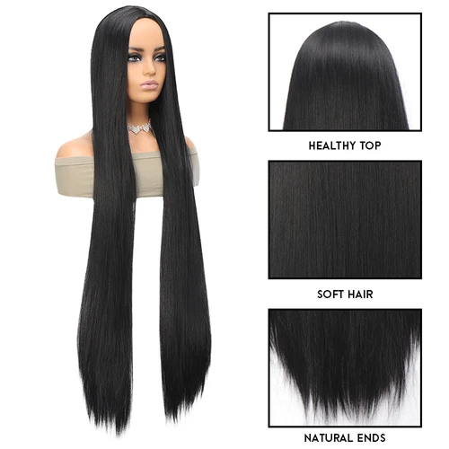 Imagen 2 del producto Peluca de pelo liso de longitud media de 100cm para mujer, peluca multiusos, pelo de cosplay multicolor, estilo de niña, pelo largo de simulación wi