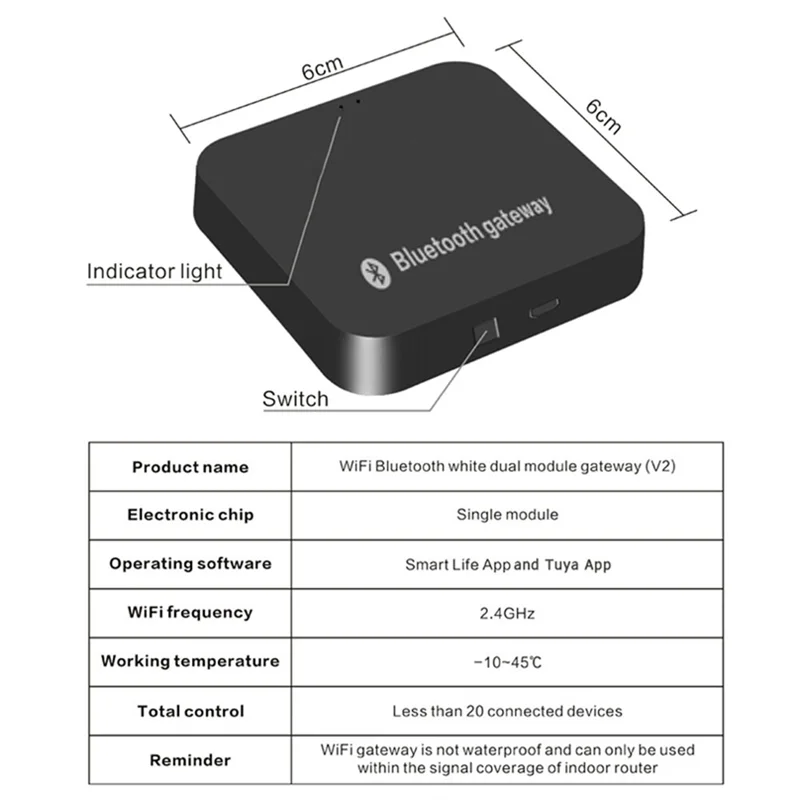 Wireless WiFi Bluetooth Rain Sensor Home Kit Connected Devices Tuya Smart Remote Control,Without Gateway