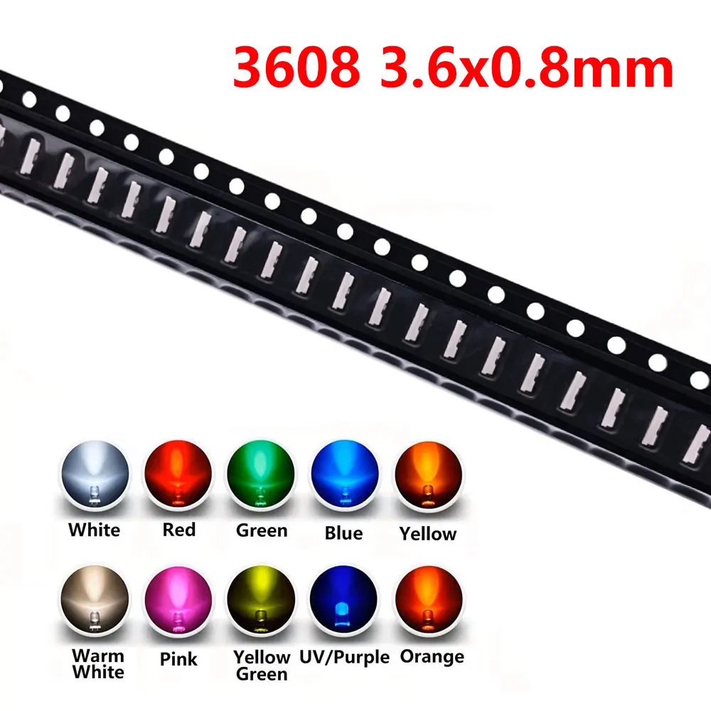 100pcs 020 3V Side glow SMD LED Red Orange Yellow Green Blue Warm white RGB 3.8*0.6mm High brightness 3806 Colorful