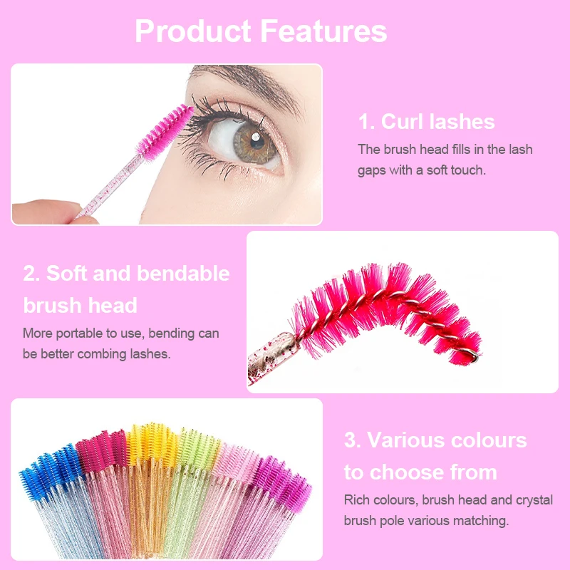 50Pcs Disposable Eyelash Brush Soft Head Crystal Eyebrow Brush Lash Extension Brush Mascara Wand Makeup Tool