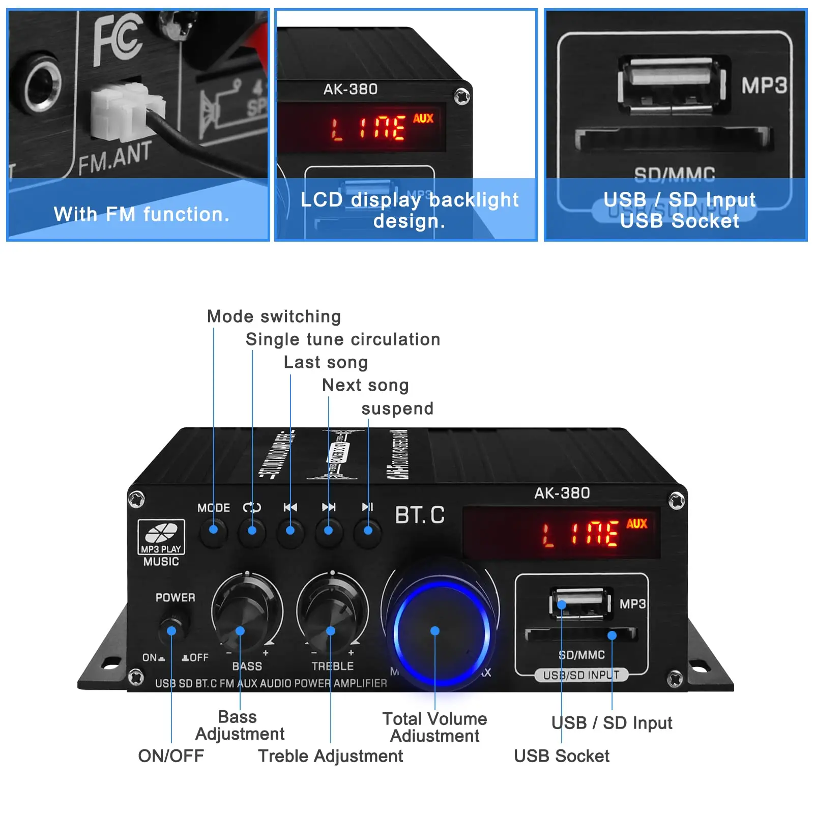 YKDAWN-amplificador de potencia para coche, dispositivo de Audio estéreo, Clase D, sonido de CarHome, AK380/AK370/AK170, 800W, HIFI, 12V