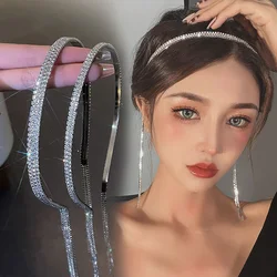 Korean Trend Full Rhinestone Long Tassel Hairband Women Hair Accessories Metal Silver Crystal Bezel Hoop Luxury Wedding Jewelry