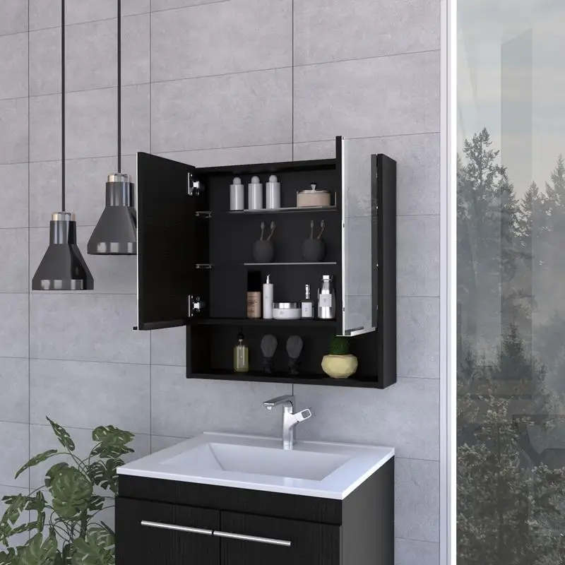 

Wall-Mounted Medicine Cabinet with Mirror, 3 Internal Shelves, Black Wenge Finish, Stylish and Functional Storage Solution for