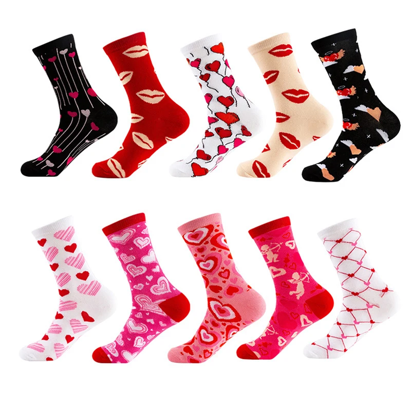 Women Long Socks Sweet Heart Lips Spring Fall Soft Casual Socks Valentines Day Socks