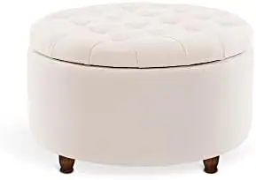 

Modern Round Ottoman Footrest Stool - Luxurious Button Tufted Covered Seat w/Removable Top for - Easy Assembly Accent Perfect