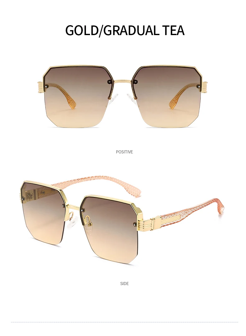 Neue modische Metall-Sonnenbrille mit übergroßem Rahmen, Unisex, Premium, trendig, vielseitig, quadratischer Rahmen, Sonnenbrille 1204 – Detail 16