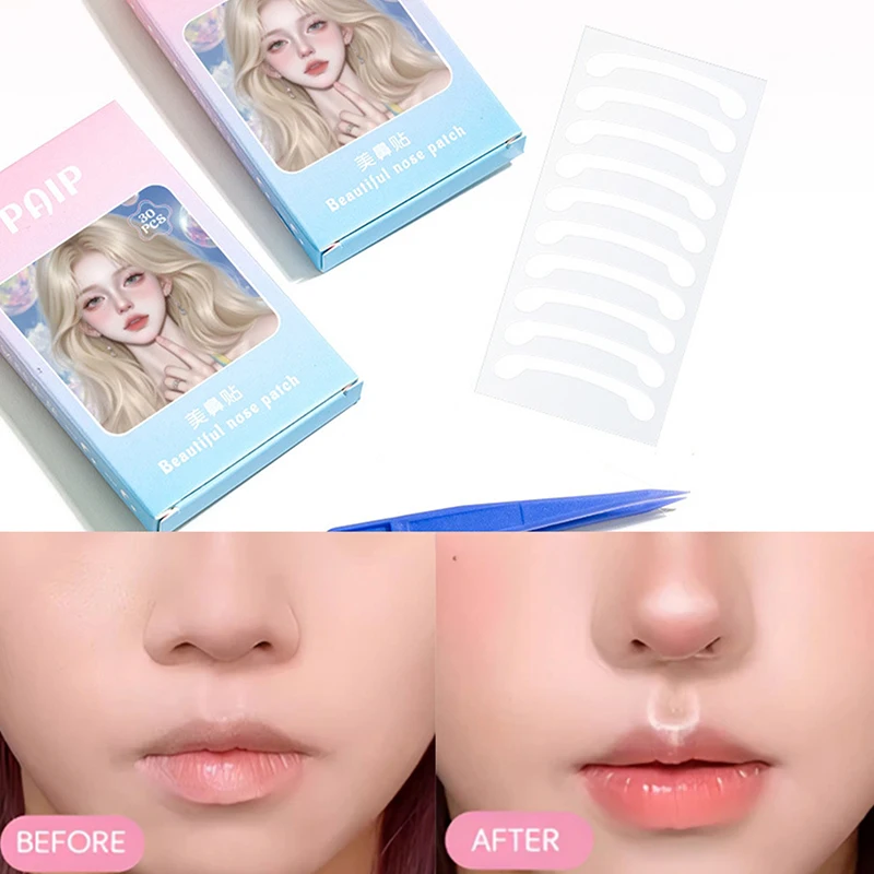 【M】30Pcs Nose Transparent Invisible Thin Nose Stickers With Tweezers Shrinking Nose Wing Patch For Cosplay Special Nose Shrink