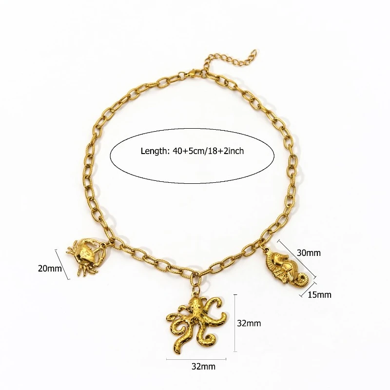 Krabbe Seepferdchen Octopus Anhänger Edelstahl Ozean Stil Weibliche Mode OL Personalisierte Halsketten Schmuck Verblasst Nicht – Detail 2