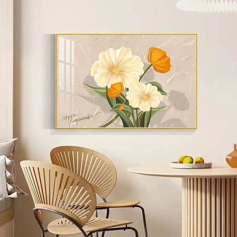

Crystal Ceramic Film Aluminum Alloy Gold Frame Flower Wall Hanging Painting Restaurant Study Room Dining Room Bedroom Wall Mural