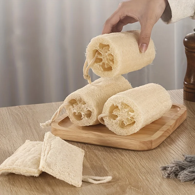 

2pcs Natural Loofah Sponge Towels: Exfoliating Scrub for Shower Gel, Body Massage, Dishwashing & More!