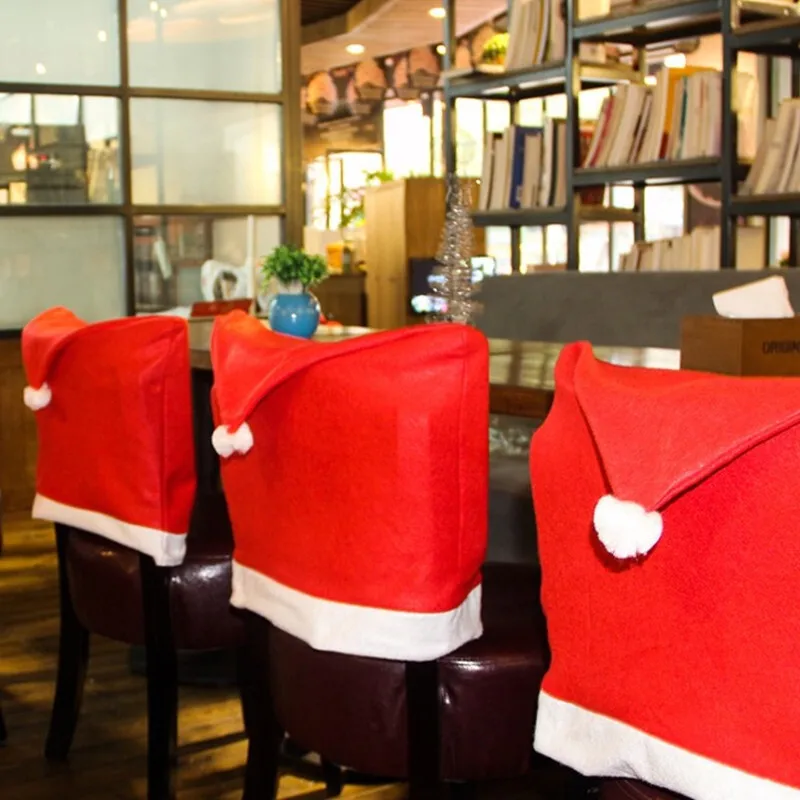 

(1pcs) 60cm*50cm Red Christmas Hat Chair Back Cover Xmas Home Handmade DIY Christmas Festival Decorations Holiday Gifts