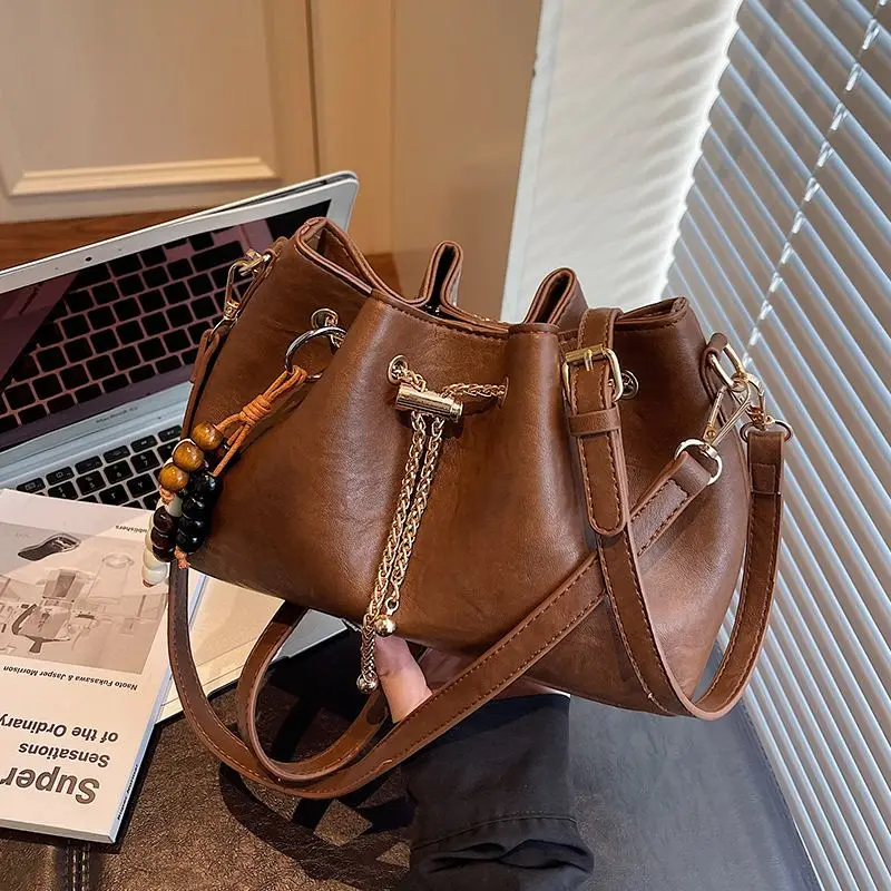 

Винтажная коричневая сумка Майяра, новая модная универсальная женская сумка-мессенджер, высококачественная маленькая сумка, сумка-ведро с открытым типом