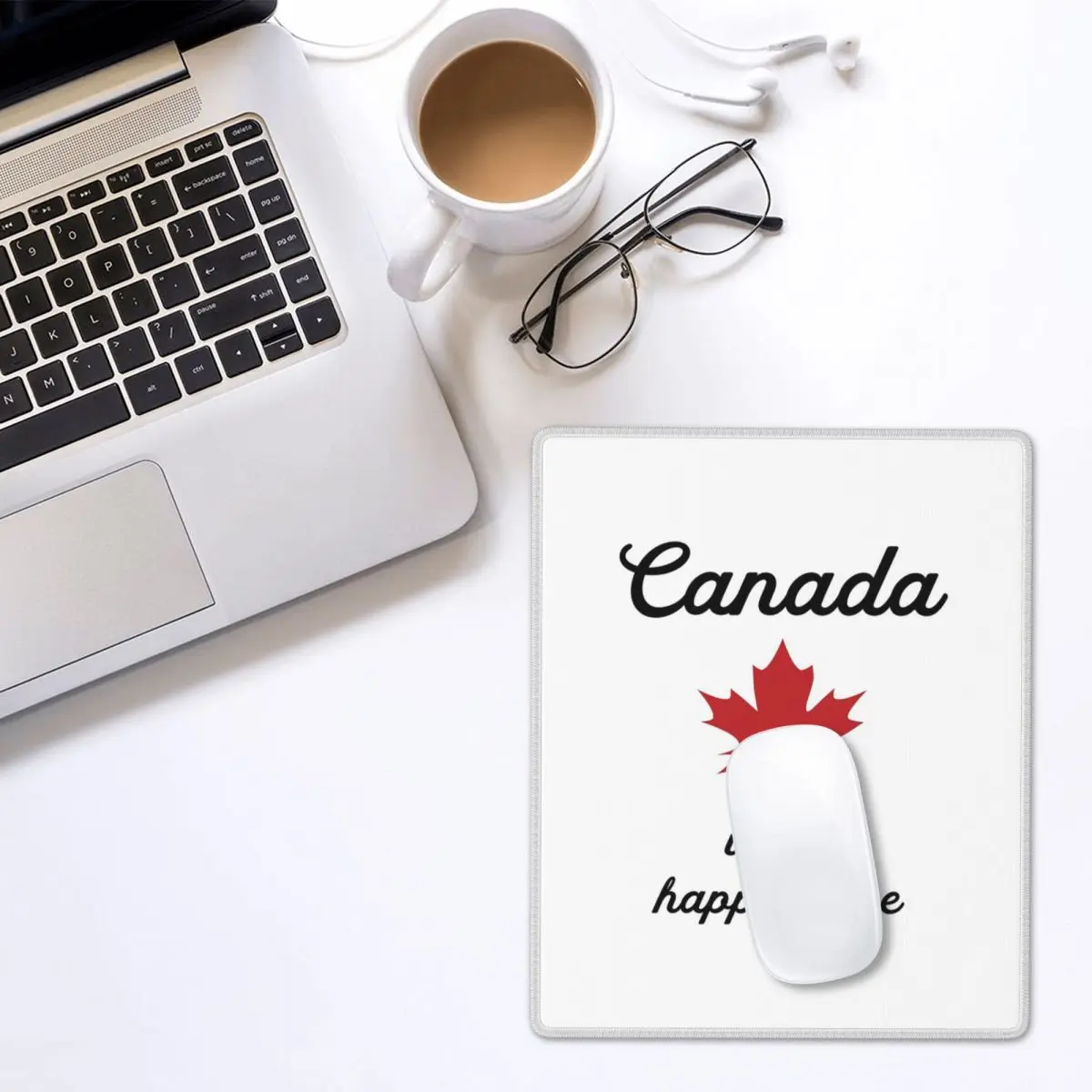 Maple Leaf Canada Canadian Is My Happy Place Mouse Pad Gamer PC Laptop Mats Keyboard Desk Mat 7x9 in 22x18 cm