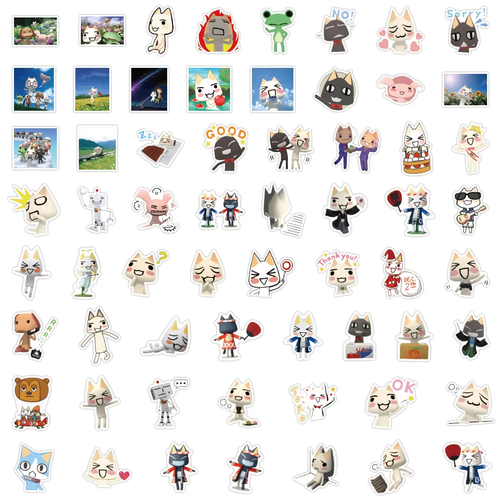 10/60PCS Kawaii Inoue toro Leuke Kitten Sticker Grappige Cartoon Kat Doodle Waterdichte Sticker Creatieve Persoonlijke Decoratie Notebook