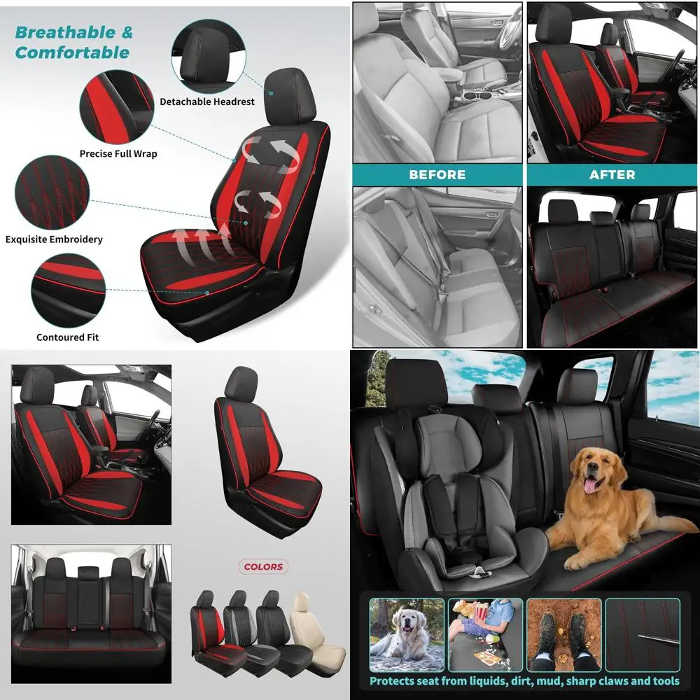 

Роскошные чехлы на сиденья из искусственной кожи на заказ, полный комплект, водонепроницаемый - черный, красный, совместимый с Toyota Corolla Sedan 2014-2019