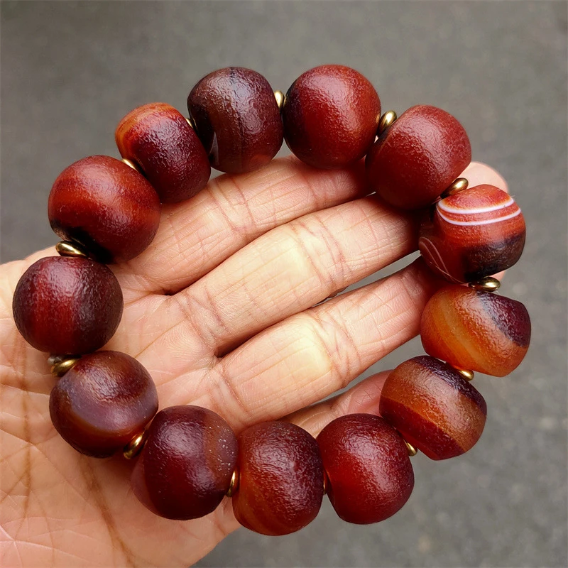 Jewelry jadeite with weathered patina and orange peel texture, imitation of the Liao Jin red agate, silk apple bead bracelet