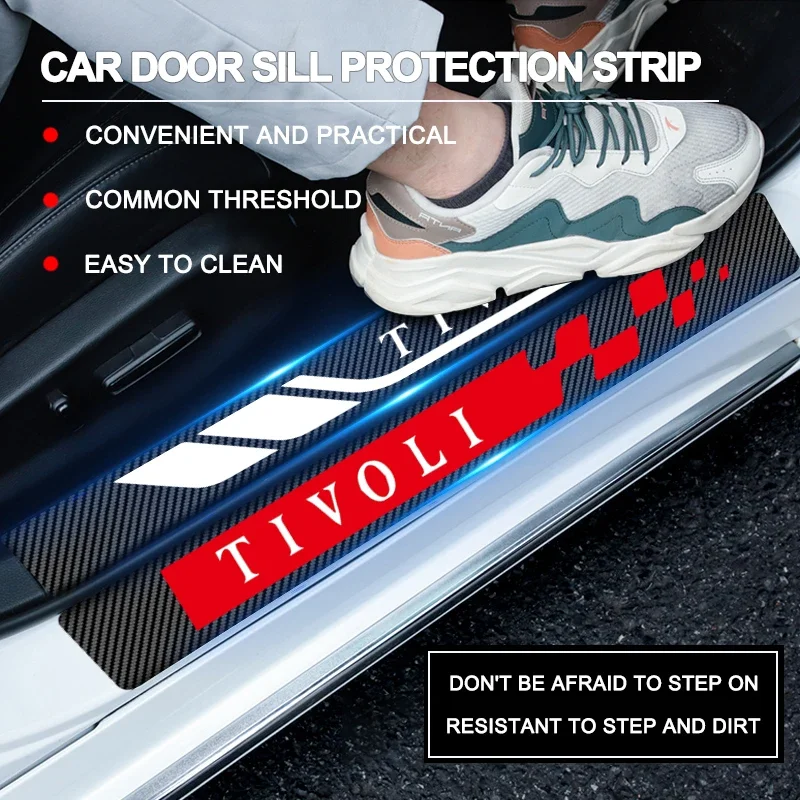 4pcs Car Door Sill Protector Carbon Fiber Sticker Anti Scratch For SsangYong Tivoli grand 2018 2023 2015 2017 2019 2016 2022 Acc