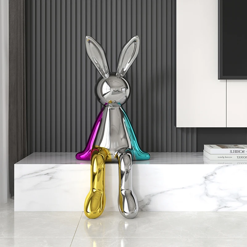 

Home Decor Sitting Posture Electroplated Rabbit Decoration Sculptures Living Room TV Cabinet Resin Animal Ornaments Statues