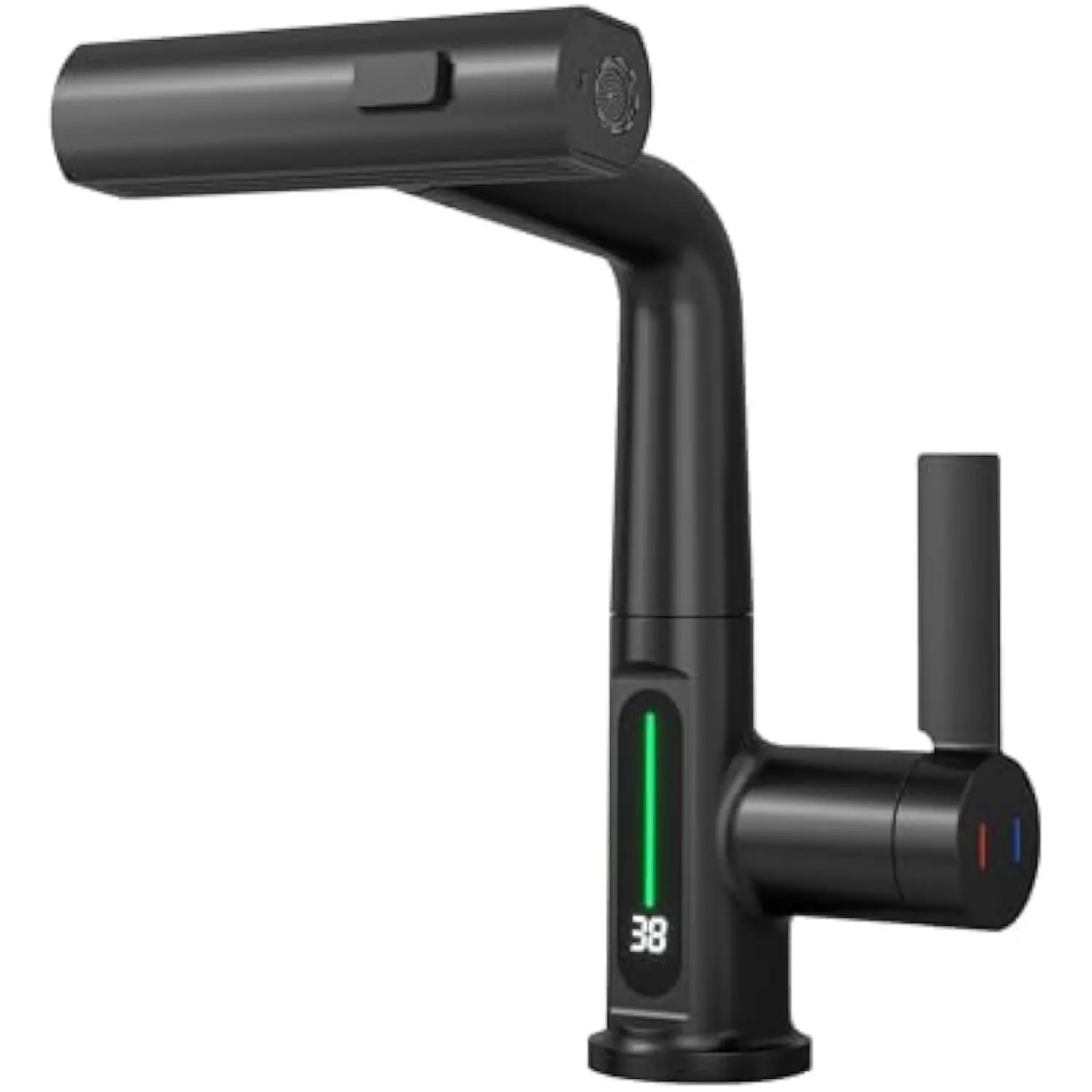

Modern Digital Bathroom Sink Faucet Single Handle Pull-Down Kitchen Sink Faucet, with Pull-Down Spray, Threewater Outlet Modes (