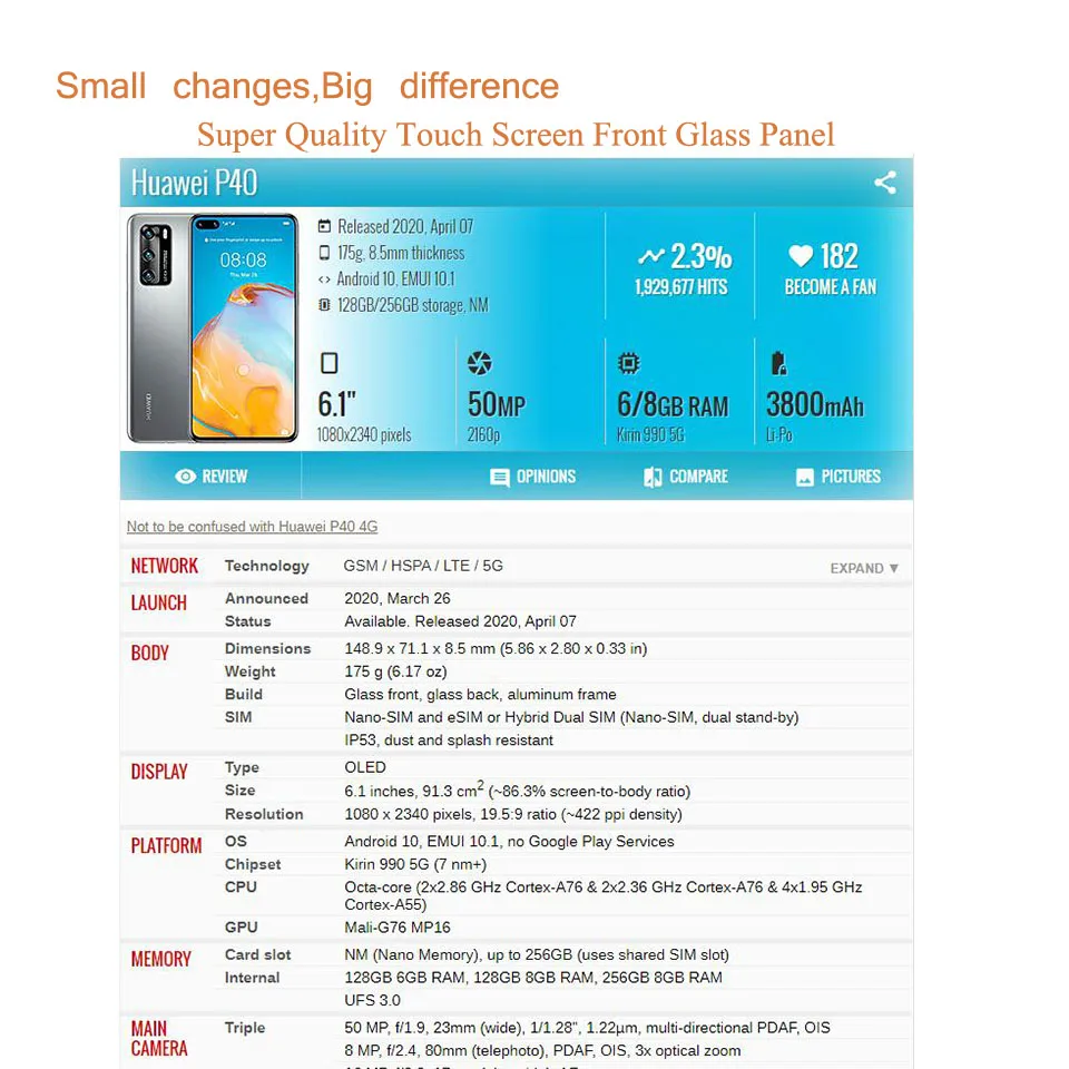 Replacement For Huawei P40 Lite E 5G Front Outer Glass LCD Lens Touch Screen Panel P40 4G Glass With OCA