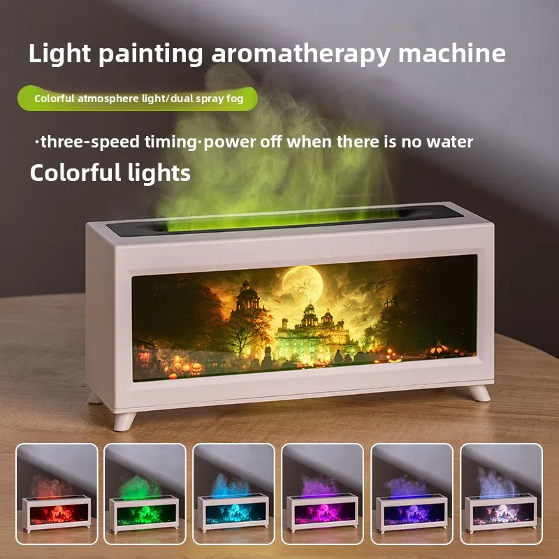 Castle Forest Night Light Super Fog Humidifier Household Diffuser Flame Fireplace Aromatherapy Machine