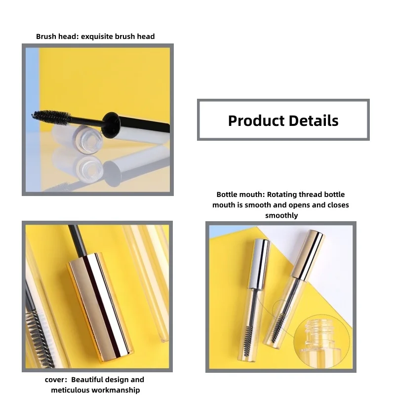 【Logo Custom】50Pcs Customized 10ml Plated Lip Color Tube Round Eye Black Empty Bottle with Gold/silver Lid Beauty Packaging Tool