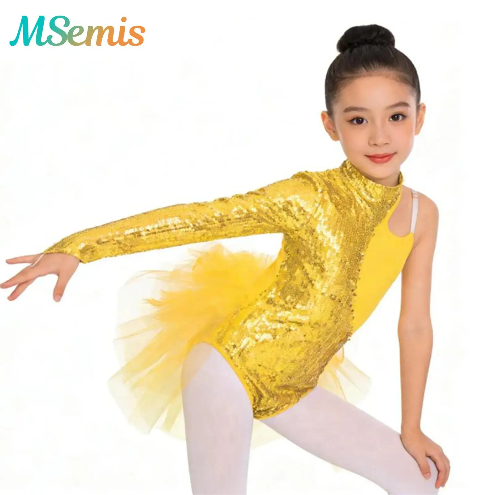 

Детский костюм для девочек: блестящий тюлевый боди с пайетками и перьями для джазовых танцев, гимнастики, фигурного катания, балета, с юбкой-туту