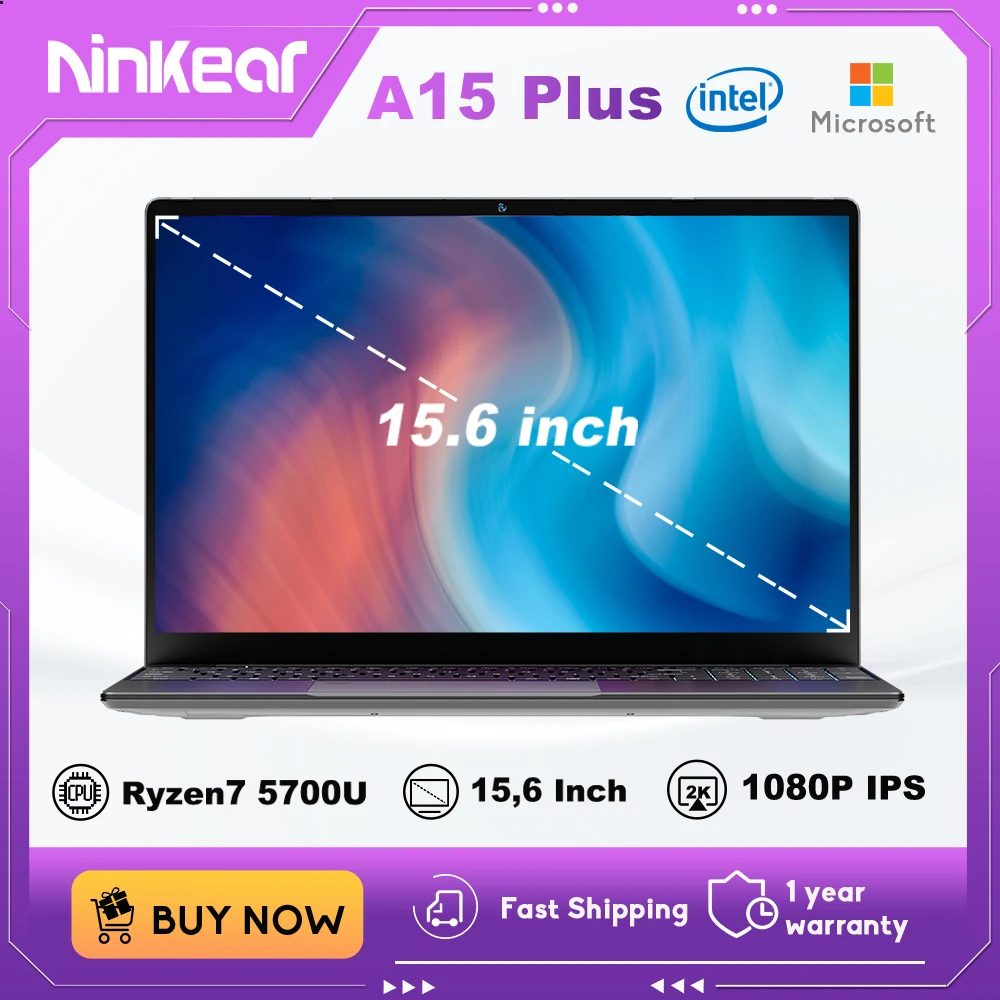 Ninkear-A15 Plus Laptop com bateria de longa duração, 15,6 pol, FHD, IPS, 32GB DDR4, 1TB, AMD Ryzen 7 5700U, Notebook PCIE, 5000mAh