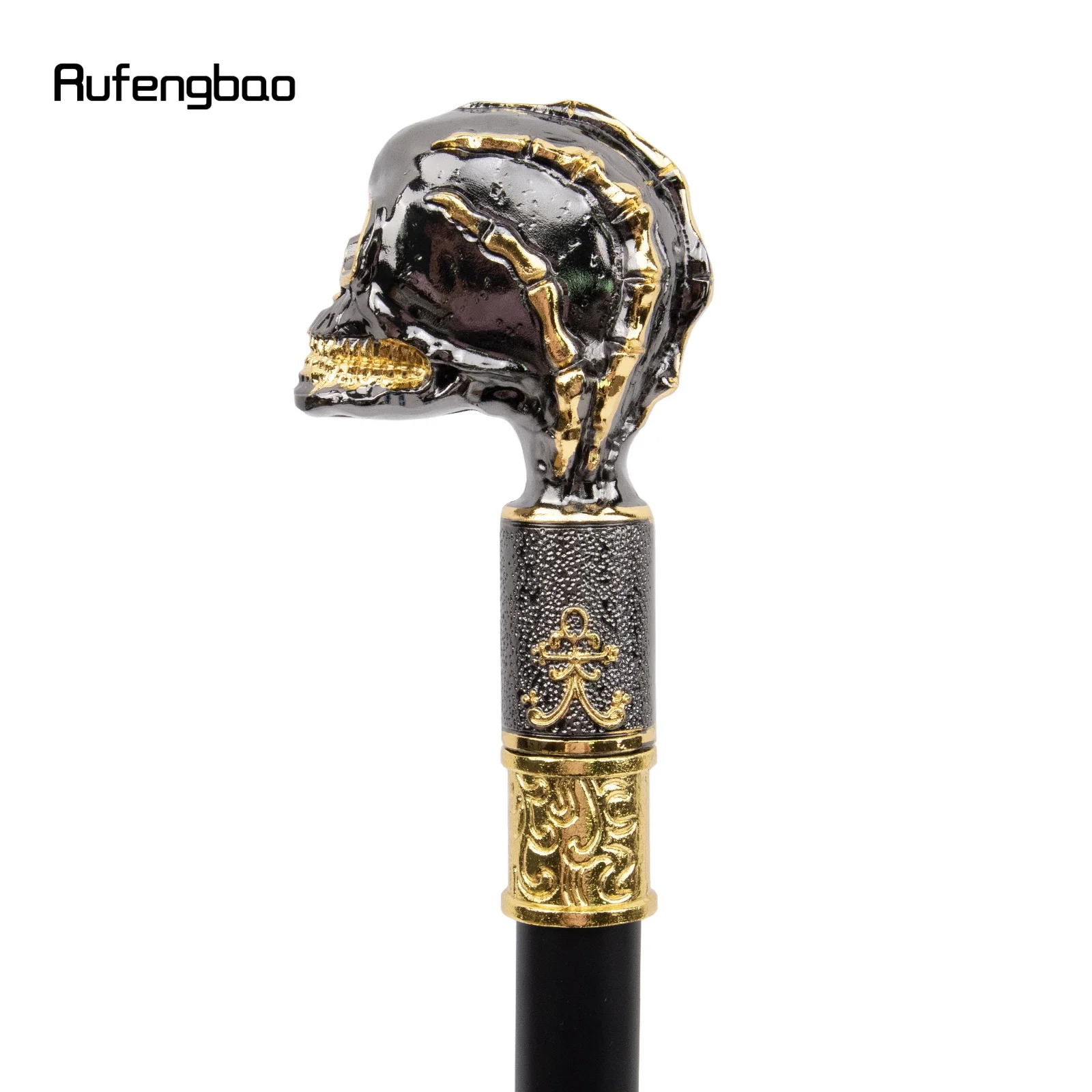 Golden Black Skull หัวฟันใหญ่ Steampunk Walking Cane แฟชั่นเดิน Stick สุภาพบุรุษหรูหรา Crosier KNOB Walking Stick 90 ซม