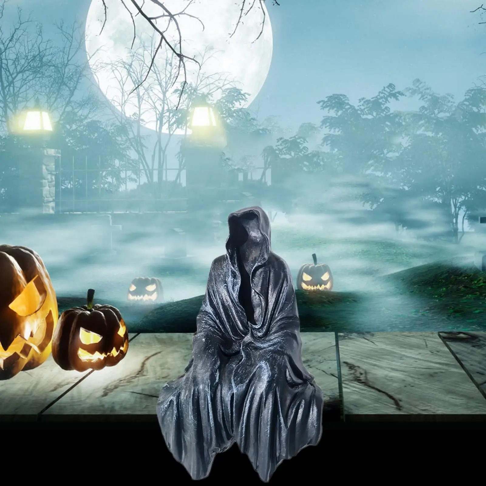 Reaper Decor Horror The Creeper Reaper Sitting Statue Creepy Halloween Demon Figure Reaper Resin Desktop Ornament Gothic
