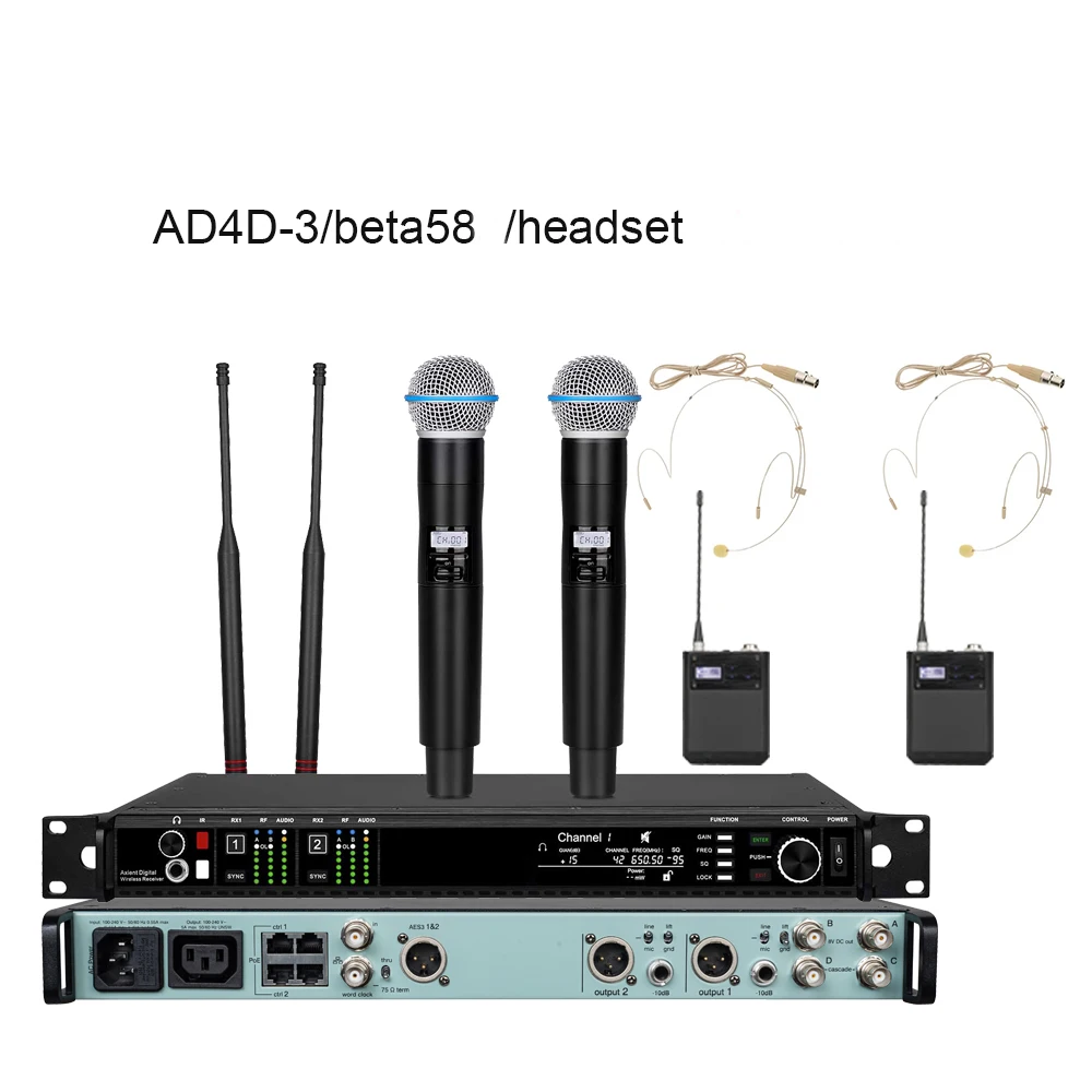 Dual Channel Wireless Microphone AD4D-3 UHF Wireless Noise Reduction Handheld Microphone Stage Performance 200 Meters