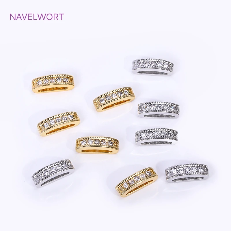 18K Gold Plated 2/3 Holes Pearl Jewelry Spacers Fittings,Beads Separator,Brass Inlaid Zircon Beading Components,DIY Accessories