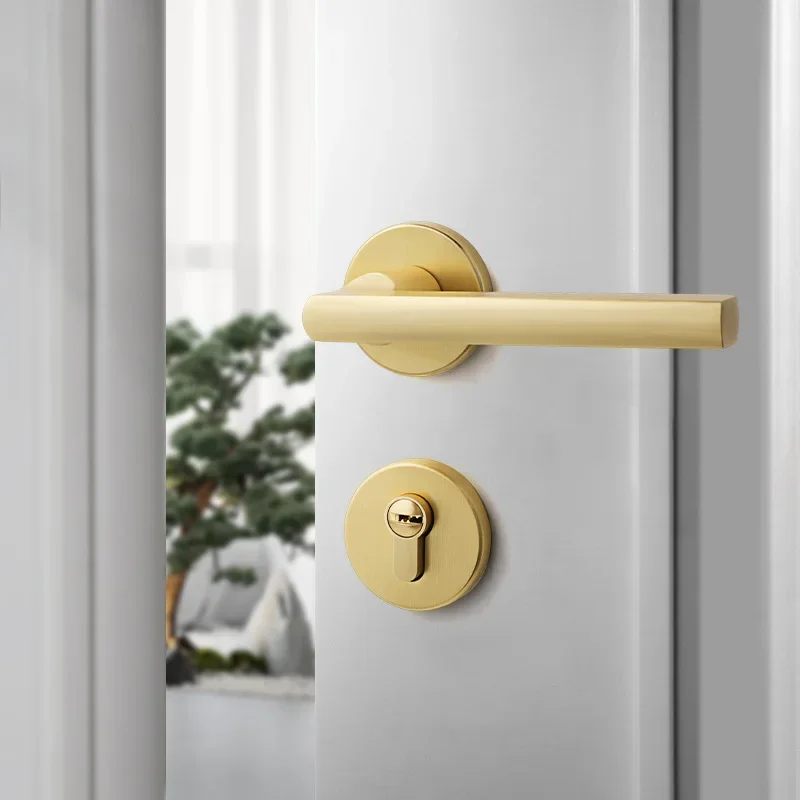 

Indoor Home Room Door Lock Magnetic Mute Wooden Door Lock Brushed Gold Split Lock Bedroom Gold Light Luxury Door Handle