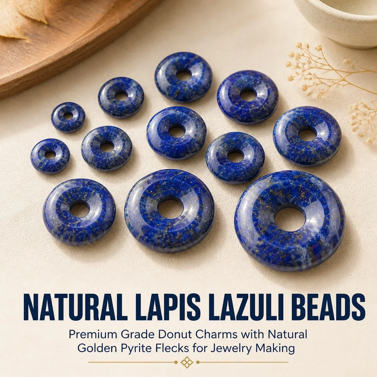 JOYAGIFT Multi-size Lapis Lazuli Donut Polished Healing Chakra Gemstone Coin Pingan Charms Pendant Lucky Feng Shui Peace Beads