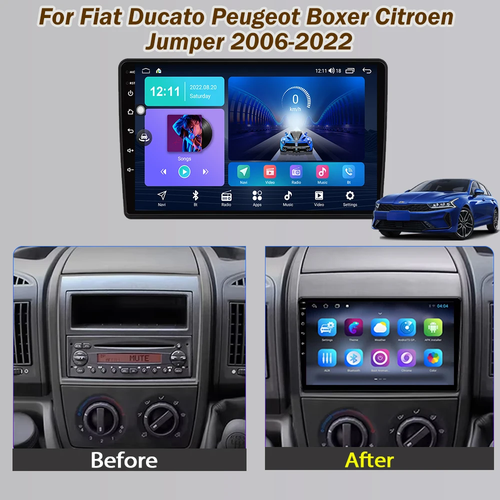Android Car Radio For Fiat Ducato Peugeot Boxer Citroen Jumper 2006-2022 Auto Multimedia stereo GPS Player 2din DVD 8 core Video