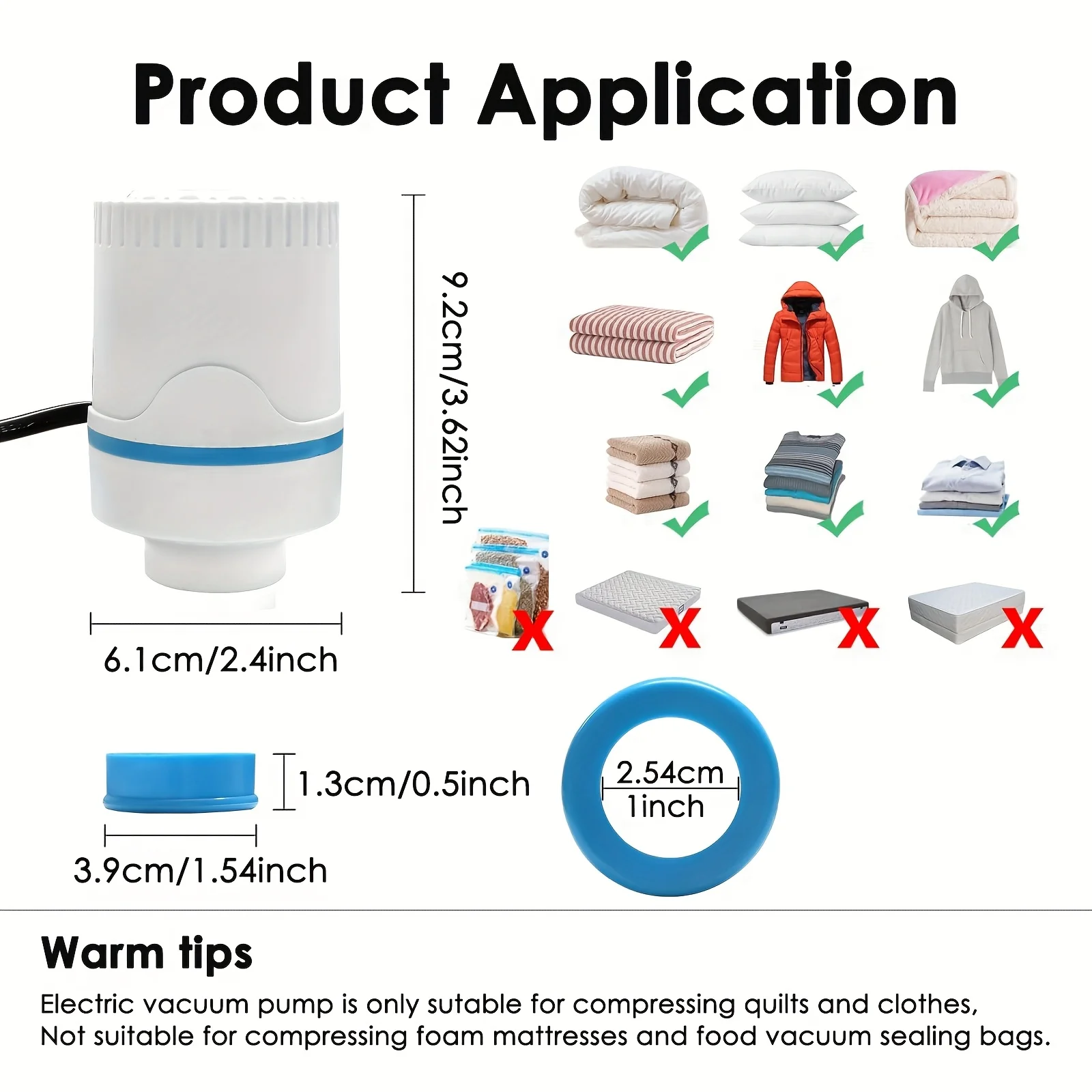 AC220V elektrische pomp voor vacuümopbergzakken, elektrische vacuümpomp voor tassen, past op de meeste vacuümzakken (opbergtas niet inbegrepen)