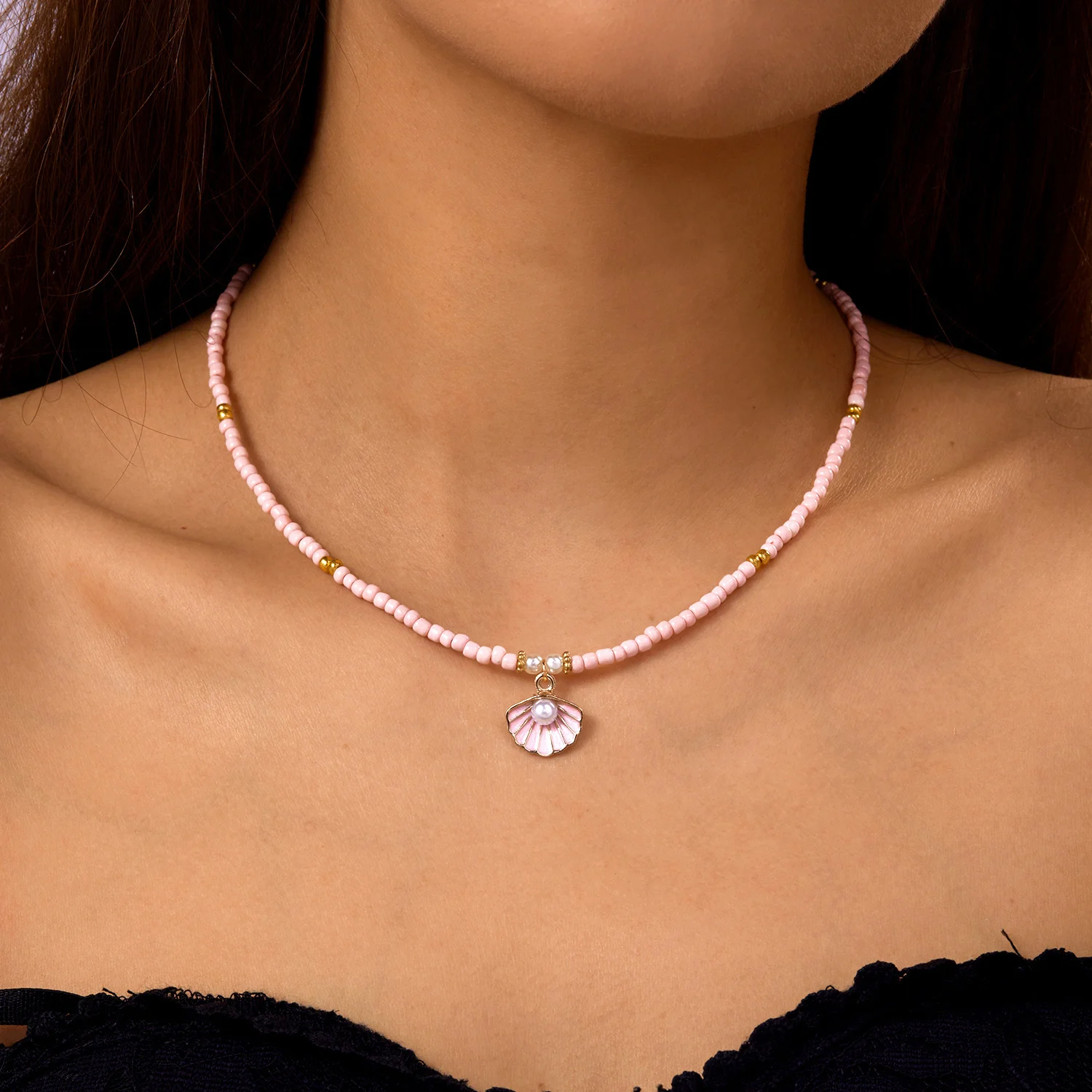 Bohemian Handmade Perlen Kette Mode Halsketten für Frauen Einfache Metall Shell Anhänger Halsketten Party Schmuck Geschenke – Detail 11