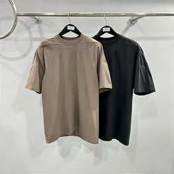 24ss High Street Rick Men's T-shirts Classic O-Neck Short Sleeves Owens Top Women Hot Sale Patchwork Design Casual RO Blouses