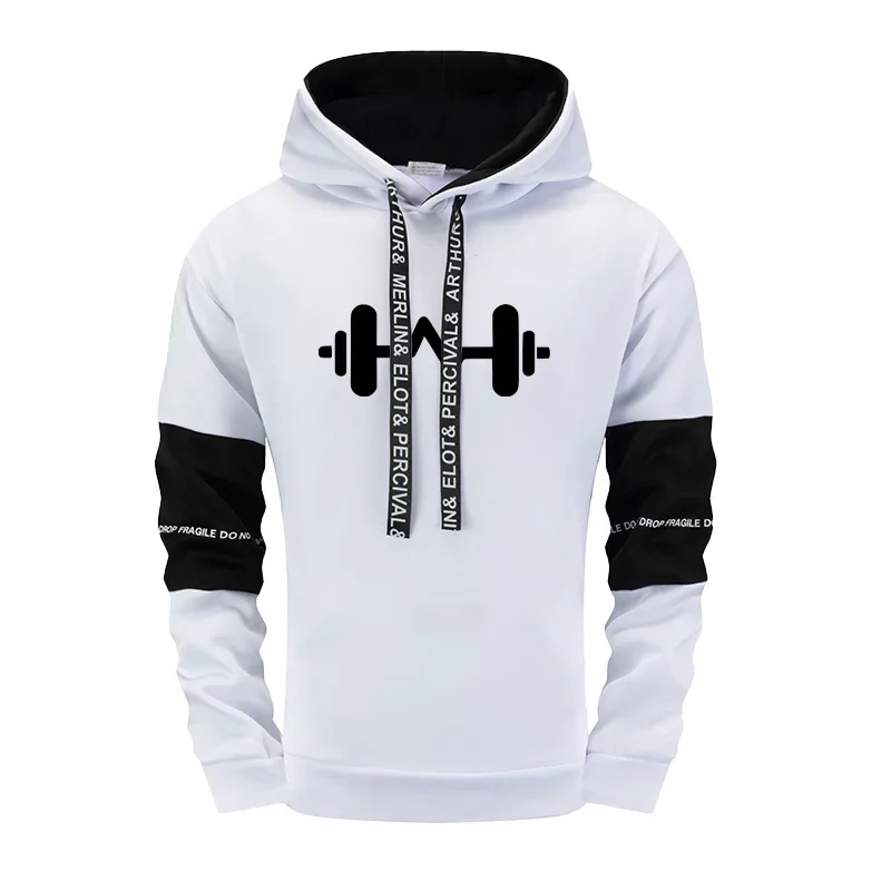 Dumbbel Print Men's Hooded Sweatshirt Sweatpants Us Streetwear Hip Hop Fashion Sportswear Hoodies Jogger Pants Fitness Outfit