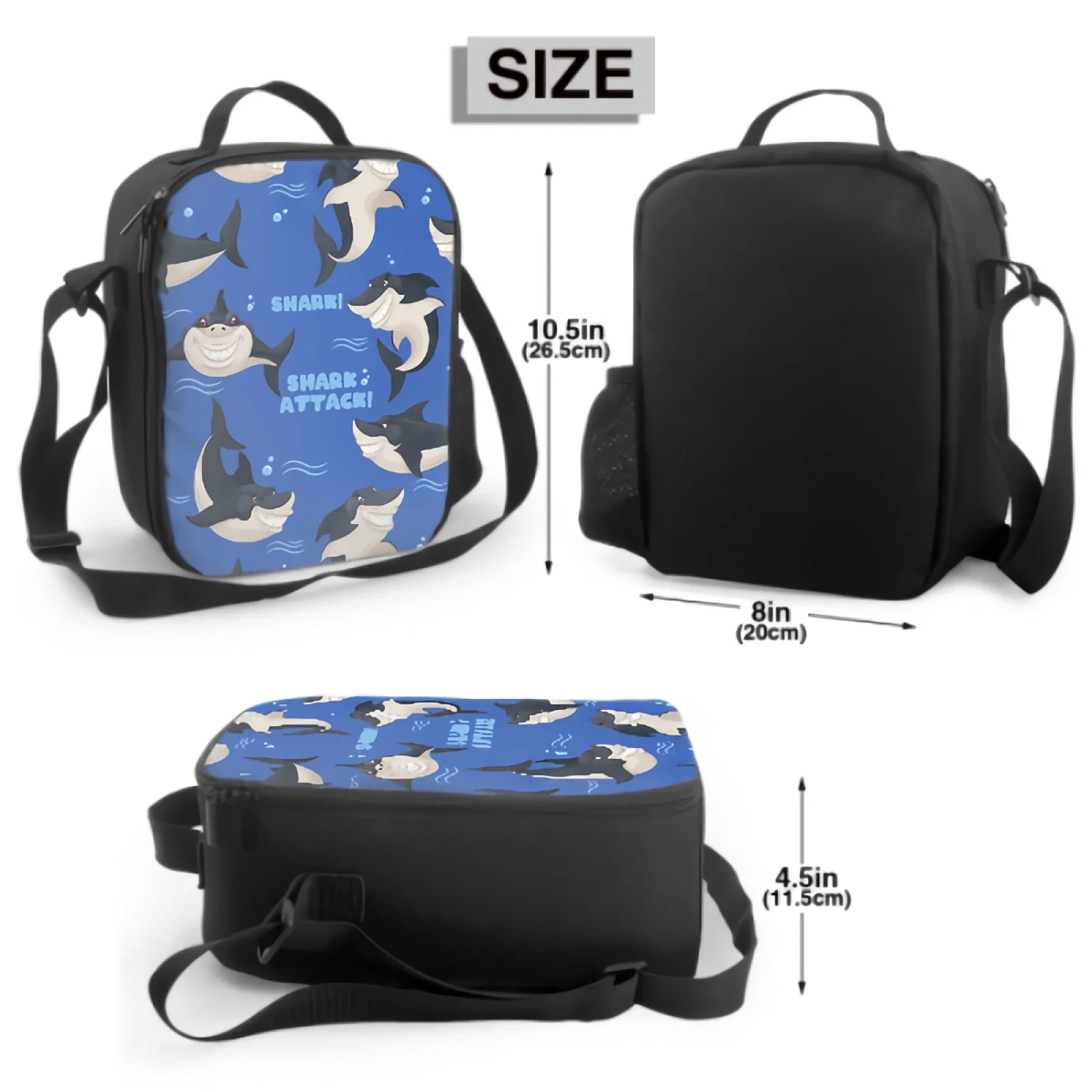 Dangerous Shark Sea Predator Insulated Lunch Bags for Boys Girls Washable Tote Container Food Carrier for School Travel Picnic