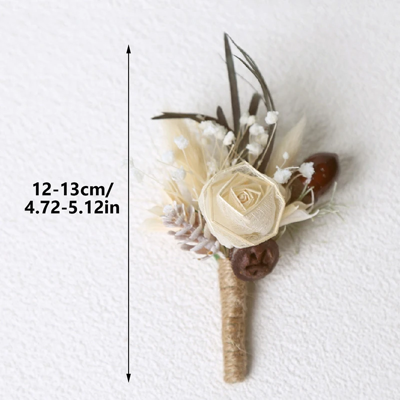 New Dried Flower Boutonniere Corsage Pin Wedding Banquet Boutonniere Buttonhole Men Marriage Groom Suit Corsages Brooch image 6